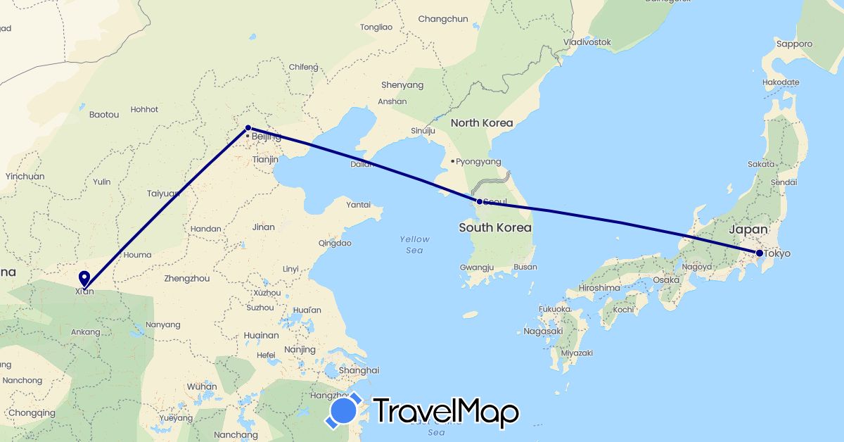 TravelMap itinerary: driving in China, Japan, South Korea (Asia)
